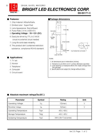 Bright LED BB-B6171-C LED Datasheet - cover page