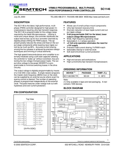 Semtech SC1146 Programmable Multi-Phase PWM Controller Datasheet - cover page
