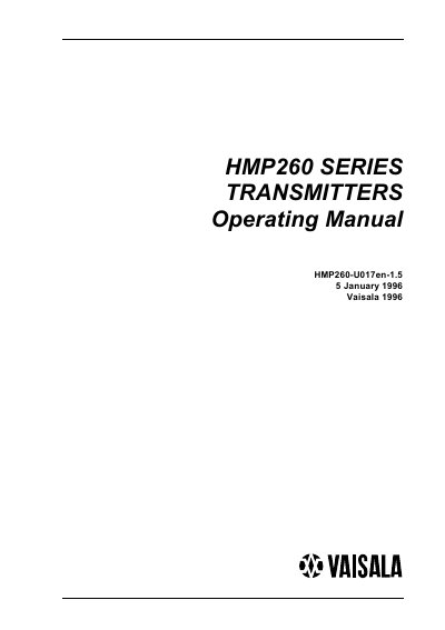 Vaisala HMP260 Series Transmitter Operating Manual - cover page