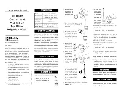 Hanna Instruments HI 38081 Calcium and Magnesium Test Kit Instruction Manual - cover page