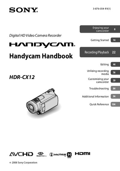 Sony HDR-CX12 Handycam Handbook - cover page