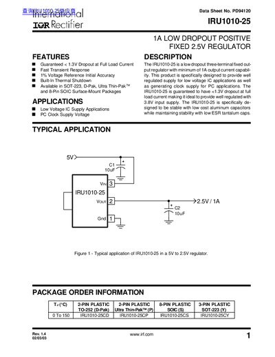 International Rectifier IRU1010-25 Datasheet - cover page