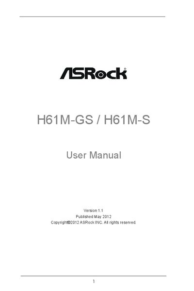 ASRock H61M-GS / H61M-S Motherboard User Manual - cover page