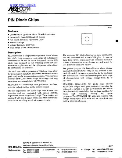 MACOM PIN Diode Chips Datasheet - cover page