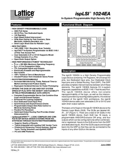 Lattice ispLSI 1024EA High Density PLD Datasheet
