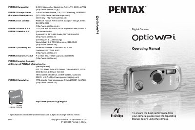 Pentax Optio WPI Digital Camera Operating Manual - cover page
