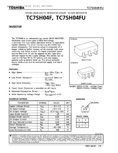 Toshiba TC7SH04F/FU CMOS Inverter Datasheet - cover page