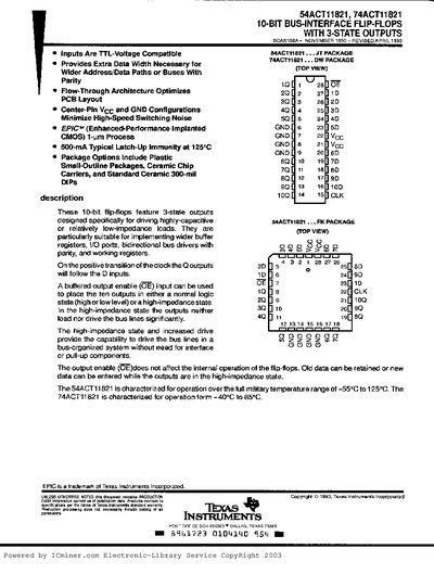 Texas Instruments 54ACT11821/74ACT11821 Datasheet - cover page