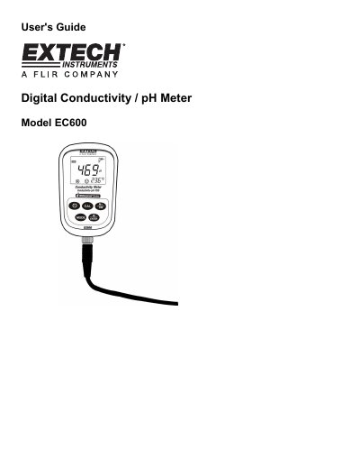 EXTECH EC600 Digital Conductivity pH Meter User's Guide - cover page