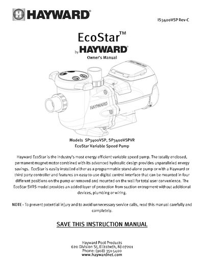 HAYWARD IS3400V5PRev-c owner's MANUAL - cover page
