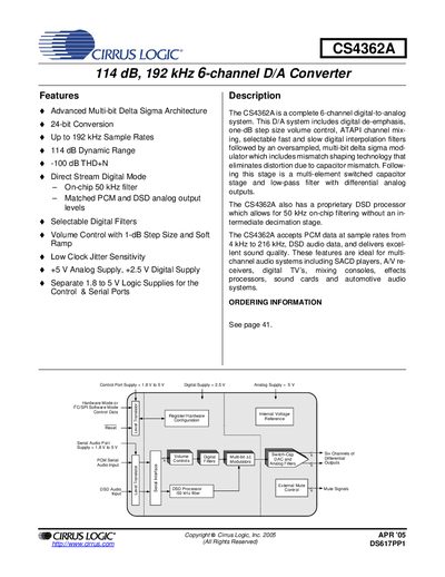 Cirrus Logic CS4362A Datasheet - cover page