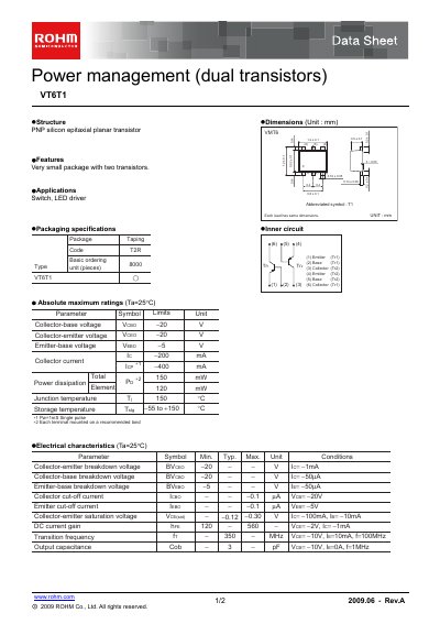 ROHM VT6T1 Datasheet - cover page