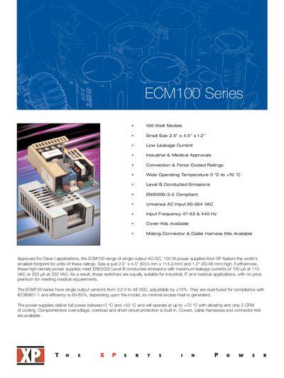 XP Power ECM100 Series Datasheet - cover page
