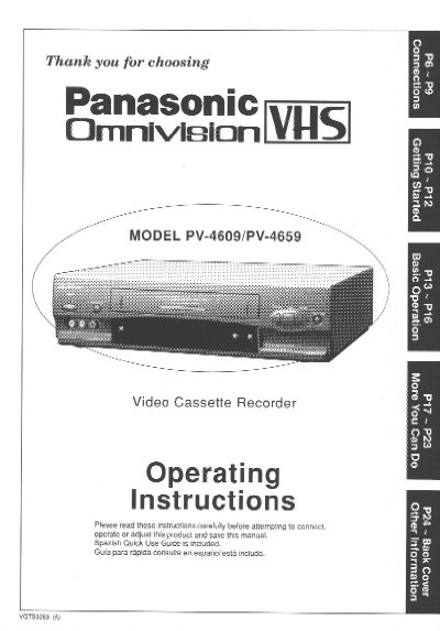 Panasonic PV-4609 VCR Operating Instructions - cover page