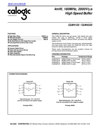 Calogic CLM4122/CLM4322 High Speed Buffer Datasheet - cover page