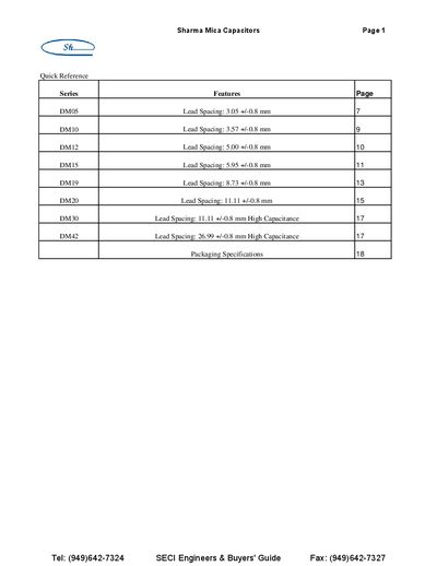 Sharma DM Series Mica Capacitors Datasheet - cover page