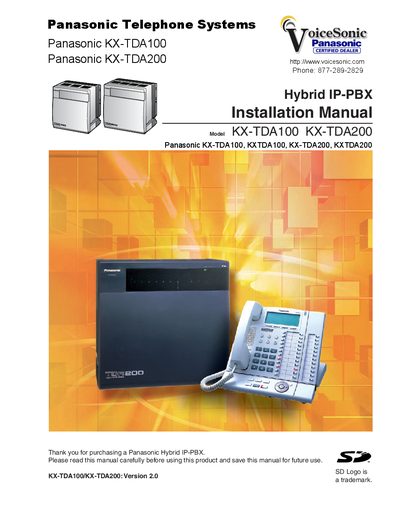 Panasonic KX-TDA100 / KX-TDA200 Installation Guide - cover page