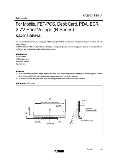 ROHM KA2003-BE51A Thermal Printhead Datasheet - cover page