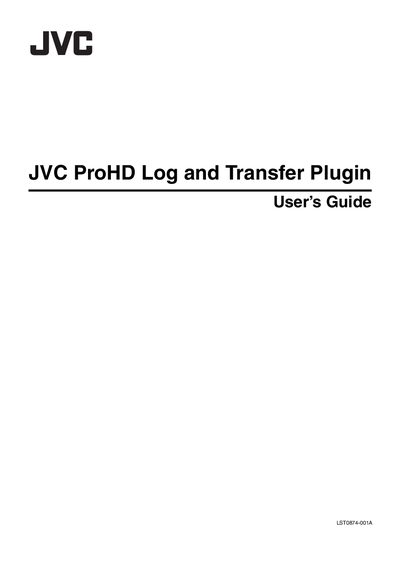 JVC ProHD Log and Transfer Plugin User Manual - cover page