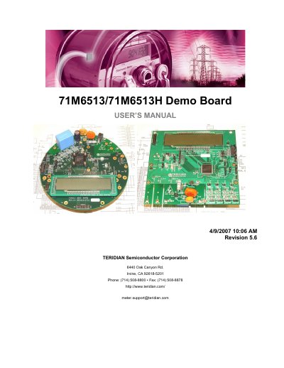 Teridian 71M6513/71M6513H Demo Board User Manual - cover page