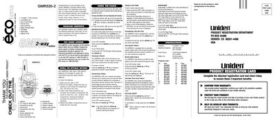 Uniden GMR535-2 GMRS Radio User Reference Guide - cover page