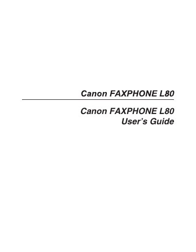Canon FAXPHONE L80 User's Guide