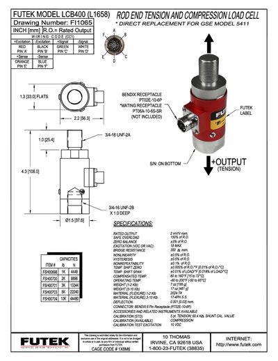 Futek LCB400(L1658) Load Cell Manual - cover page