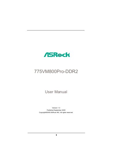ASRock 775VM800Pro-DDR2 User Manual - cover page