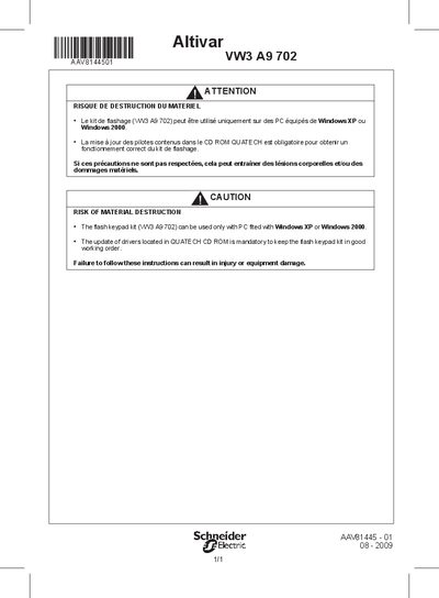 Altivar VW3 A9 702 Manual - cover page