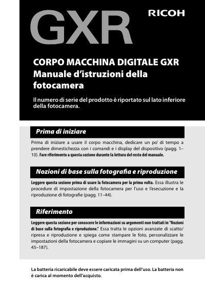 Ricoh GXR Digital Camera Body User Manual - cover page