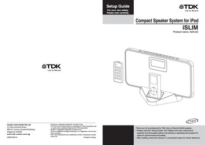 TDK ADS-02 Compact Speaker System User Manual - cover page