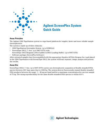 Agilent ScreenPlex System Quick Guide - cover page