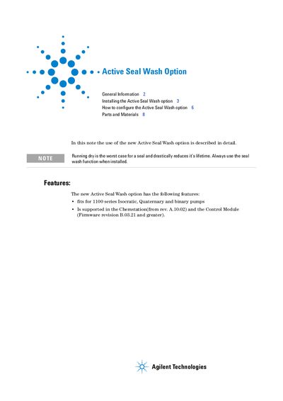Agilent Active Seal Wash Option Installation and Configuration Guide - cover page