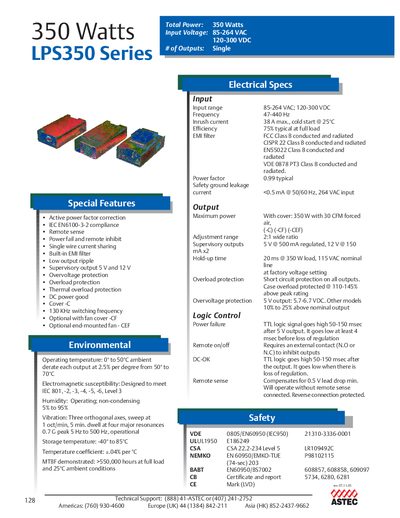 Emerson LPS350 Series Power Supply Product Data Sheet - cover page