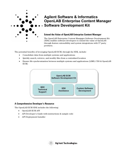 Agilent OpenLAB ECM Software Development Kit Handbook - cover page