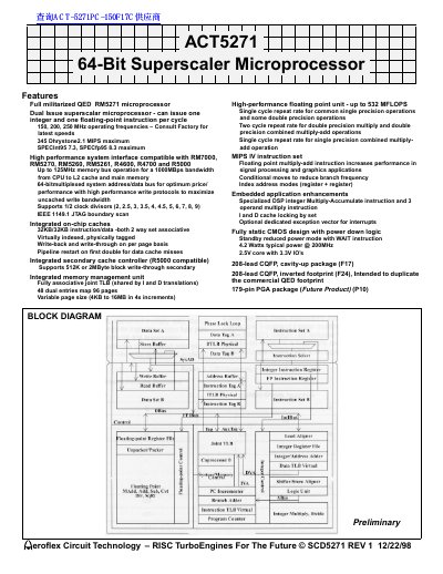 Aeroflex ACT5271 64-Bit Superscaler Microprocessor Handbook - cover page