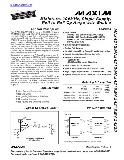 Maxim MAX4212/MAX4213/MAX4216/MAX4218/MAX4220 Op Amp Handbook - cover page