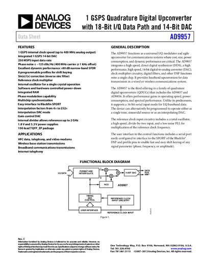 Analog Devices AD9957 Data Sheet Rev C - cover page