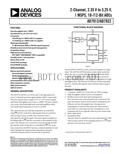 Analog Devices AD7912/AD7922 Datasheet - cover page