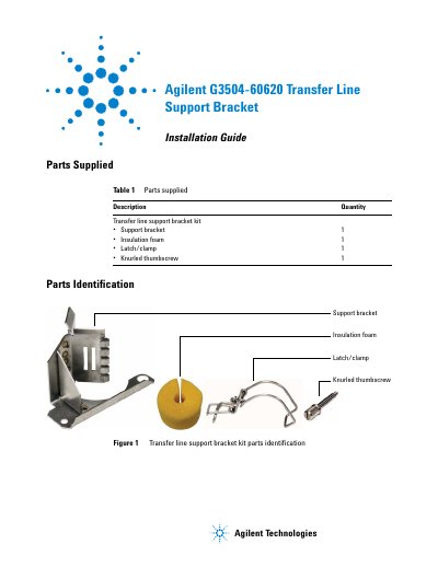 Agilent G3504-60620 Transfer Line Support Bracket Installation Guide - cover page