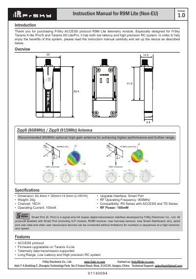 FrSky R9M Lite Telemetry Module Instruction Manual - cover page