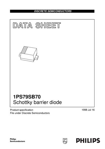 Philips 1PS79SB70 Schottky Barrier Diode Data Sheet - cover page