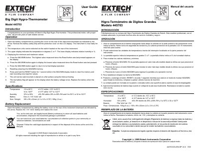 Extech 445703 Big Digit Hygro-Thermometer User Guide - cover page