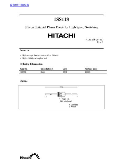 Hitachi 1SS118 Silicon Epitaxial Planar Diode for High Speed Switching Datasheet - cover page