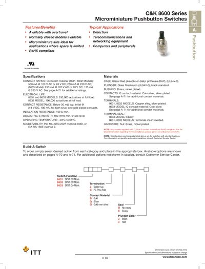 ITT C&K 8600 Series Microminiature Pushbutton Switches Product Leaflet - cover page