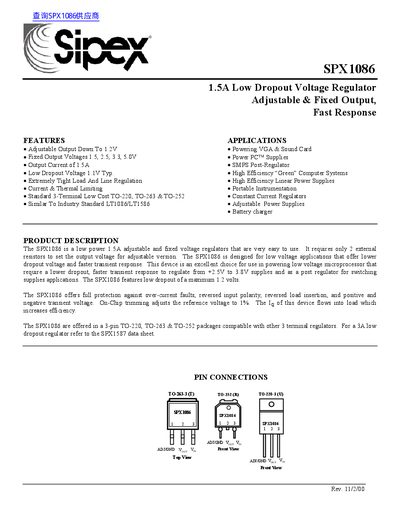 Sipex SPX1086 Datasheet - cover page