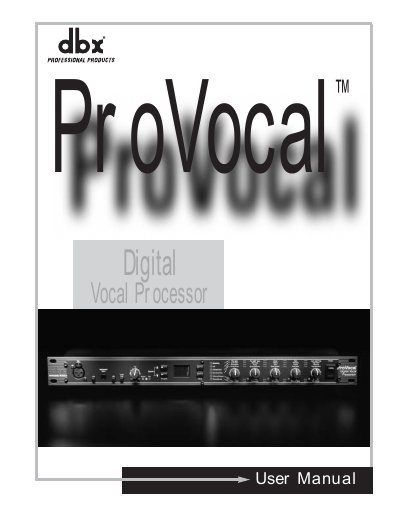 dbx ProVocal Digital Vocal Processor User Manual - cover page