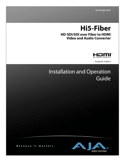 AJA Hi5-Fiber Installation and Operation Guide - cover page
