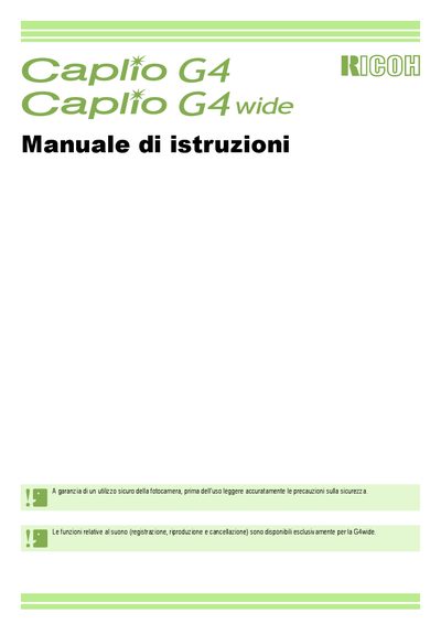 Ricoh Caplio G4/G4wide Camera User Manual - cover page