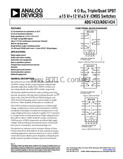 Analog Devices ADG1433/ADG1434 Datasheet - cover page